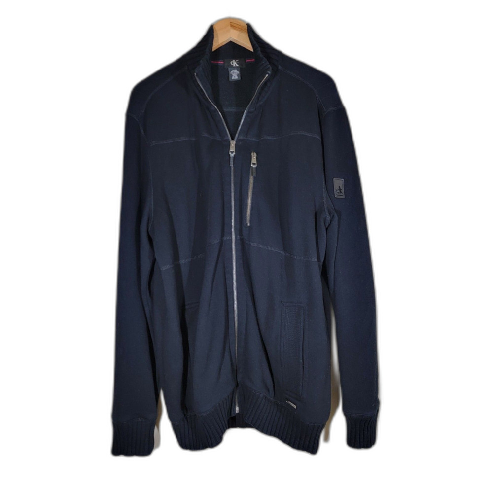 Calvin Klein Black Full Zip Heavy Collared Sweatshirt - Large